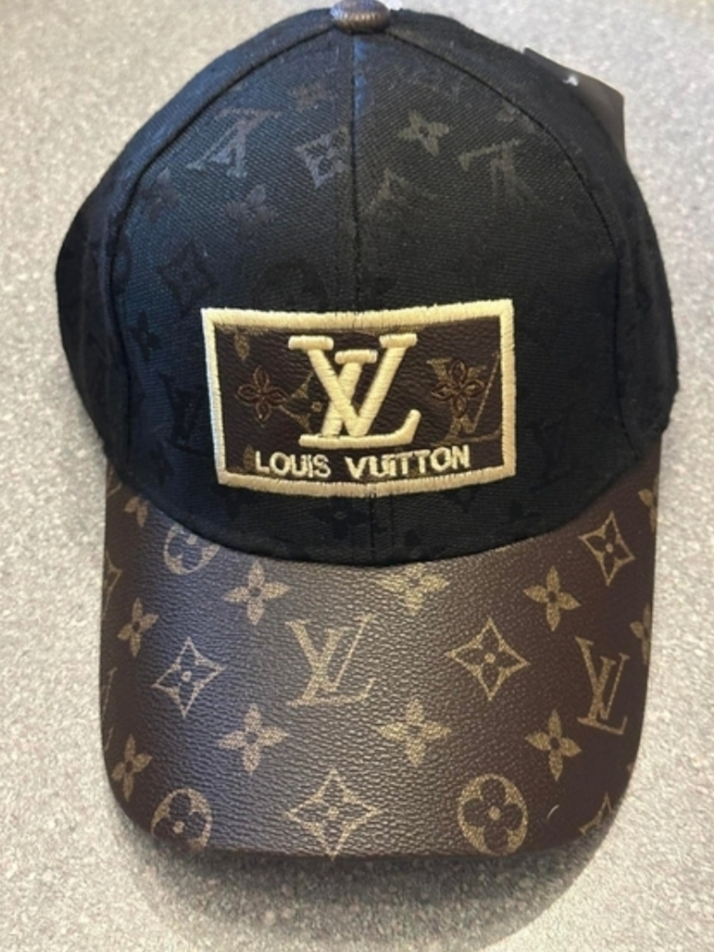 Louis Vuitton Black & Brown Monogram Baseball Cap with Tan Embroidered LV Patch - Picture 4 of 5